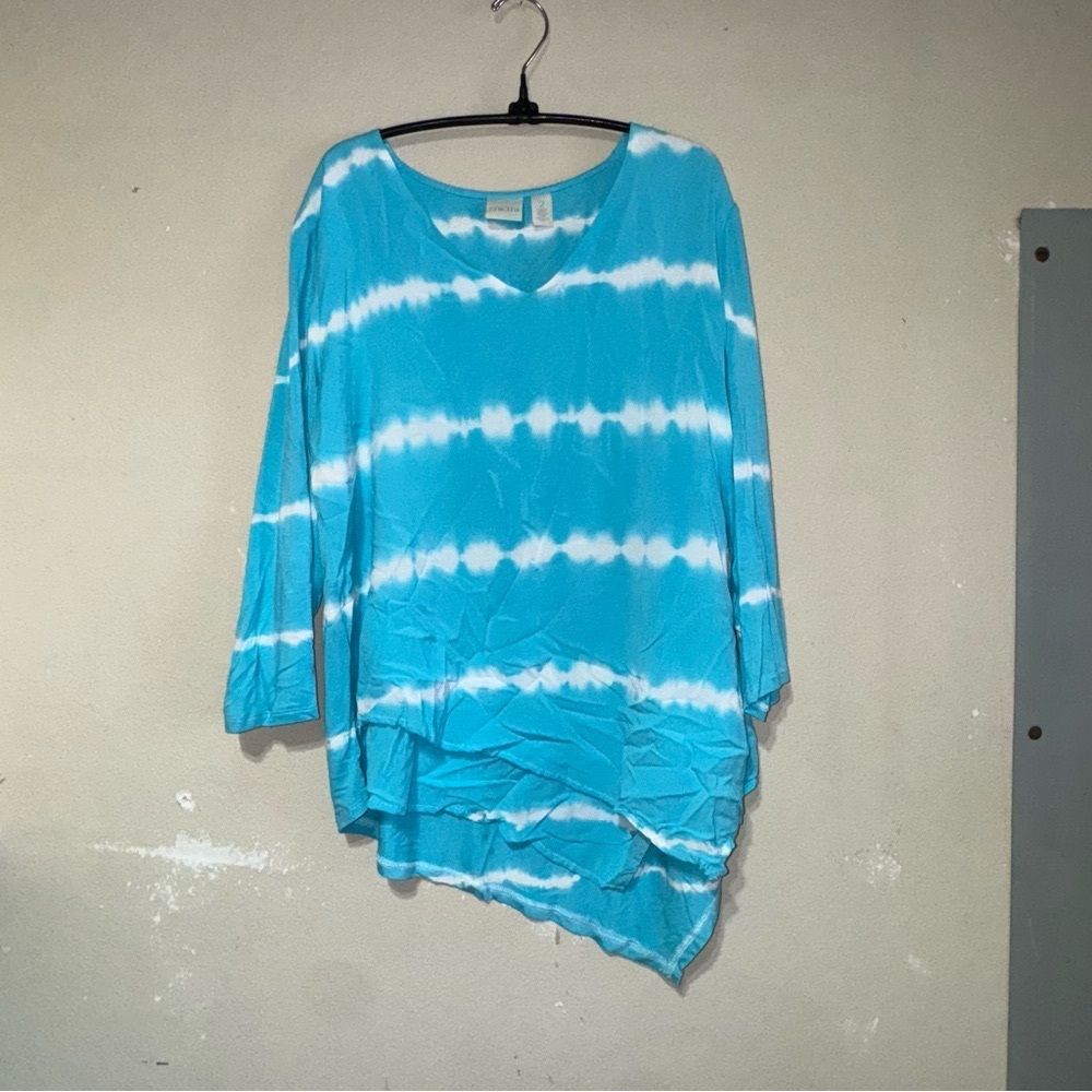 Chico’s Stripe Tie Dye Asymmetrical Hem Top.